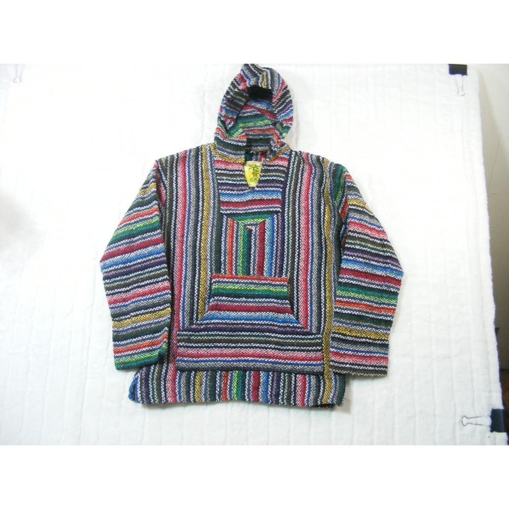 Iguana Jack Baja Hoodie Kids Large Multicolor Excellent Woven Striped Pullover